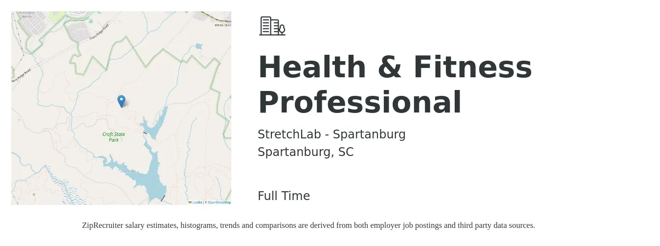 StretchLab - Spartanburg job posting for a Health & Fitness Professional in Spartanburg, SC with a salary of $20 to $28 Hourly with a map of Spartanburg location.