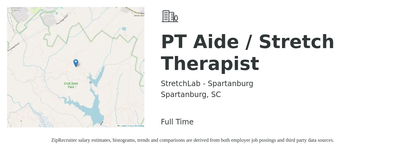 StretchLab - Spartanburg job posting for a PT Aide / Stretch Therapist in Spartanburg, SC with a salary of $13 to $16 Hourly with a map of Spartanburg location.