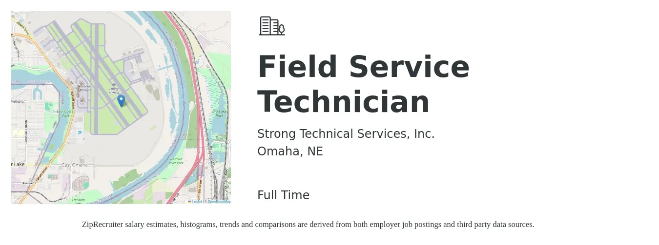 Strong Technical Services, Inc. job posting for a Field Service Technician in Omaha, NE with a salary of $20 to $29 Hourly with a map of Omaha location.