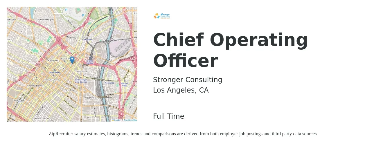 Stronger Consulting job posting for a Chief Operating Officer in Los Angeles, CA with a salary of $120,100 to $199,300 Yearly with a map of Los Angeles location.