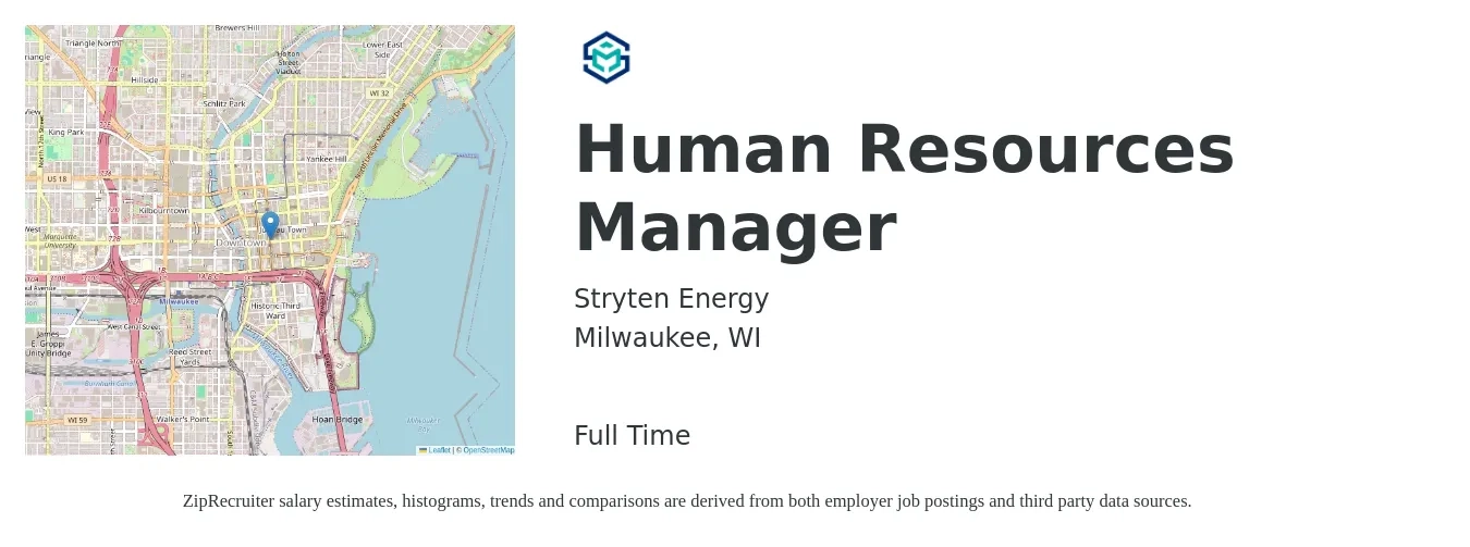 Stryten Energy job posting for a Human Resources Manager in Milwaukee, WI with a salary of $67,900 to $98,400 Yearly with a map of Milwaukee location.