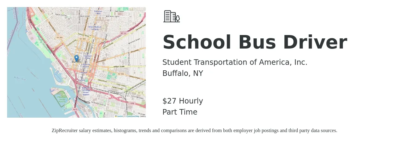 Student Transportation of America, Inc. job posting for a School Bus Driver in Buffalo, NY with a salary of $28 Hourly with a map of Buffalo location.