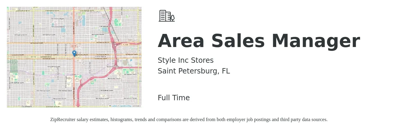 Style Inc Stores job posting for a Area Sales Manager in Saint Petersburg, FL with a salary of $20 to $25 Hourly with a map of Saint Petersburg location.