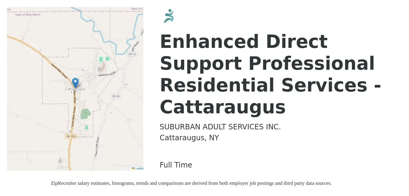 SUBURBAN ADULT SERVICES INC. job posting for a Enhanced Direct Support Professional Residential Services - Cattaraugus in Cattaraugus, NY with a salary of $16 to $18 Hourly with a map of Cattaraugus location.
