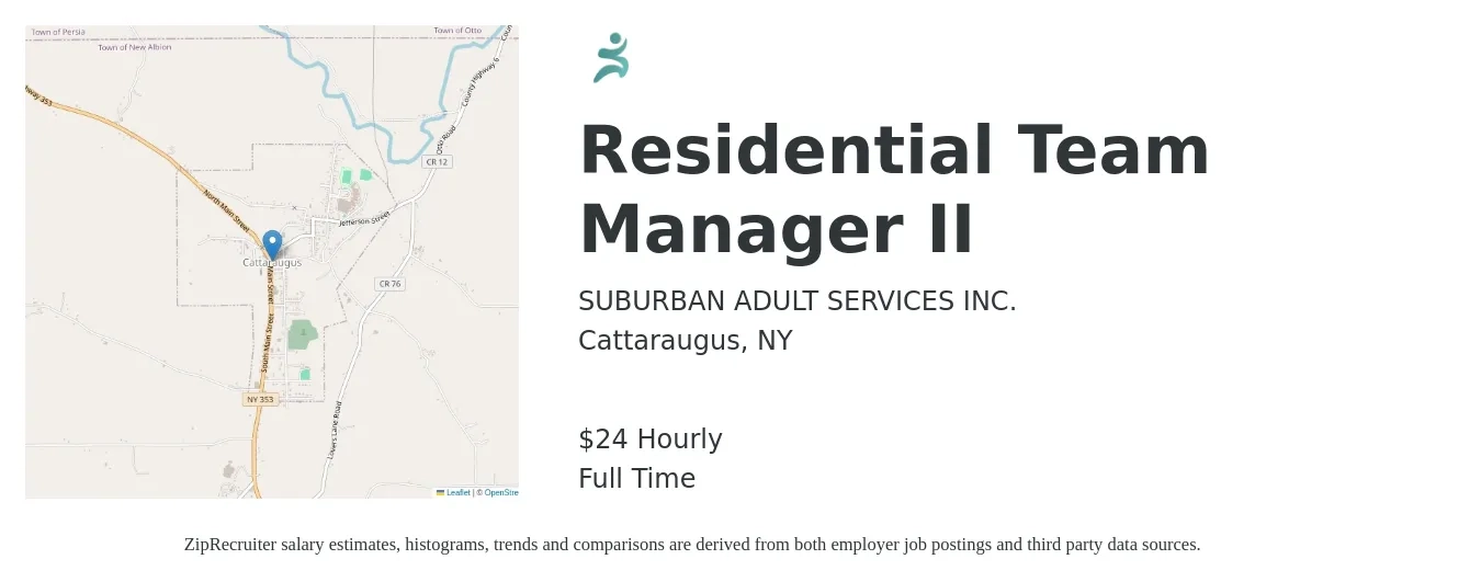 SUBURBAN ADULT SERVICES INC. job posting for a Residential Team Manager II in Cattaraugus, NY with a salary of $40,100 to $57,100 Yearly with a map of Cattaraugus location.