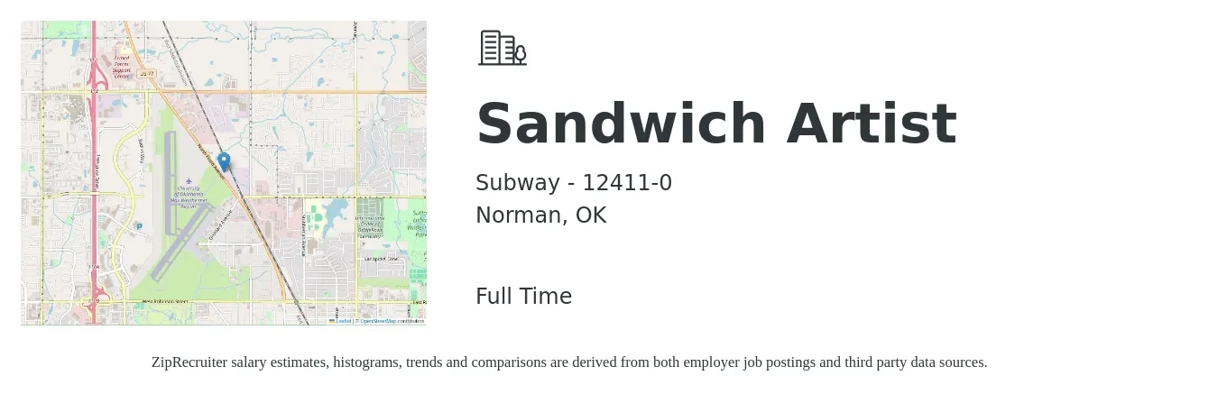 Subway - 12411-0 job posting for a Sandwich Artist in Norman, OK with a salary of $10 to $12 Hourly with a map of Norman location.