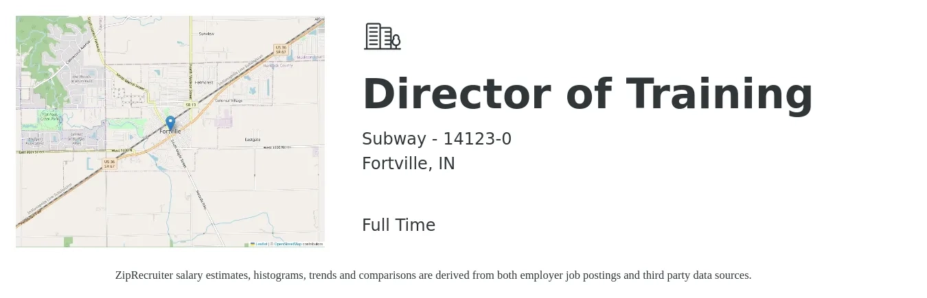 Subway - 14123-0 job posting for a Director of Training in Fortville, IN with a salary of $40,100 to $70,300 Yearly with a map of Fortville location.