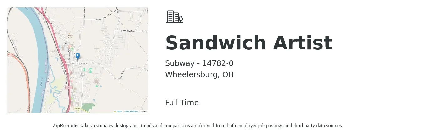 Subway - 14782-0 job posting for a Sandwich Artist in Wheelersburg, OH with a salary of $9 to $12 Hourly with a map of Wheelersburg location.