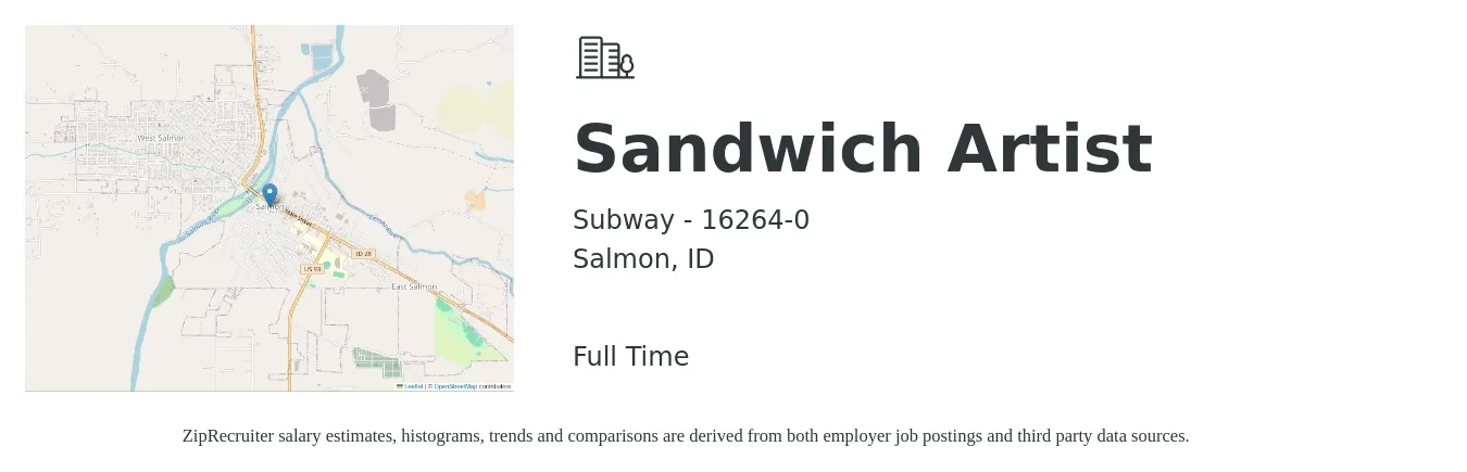 Subway - 16264-0 job posting for a Sandwich Artist in Salmon, ID with a salary of $11 to $14 Hourly with a map of Salmon location.