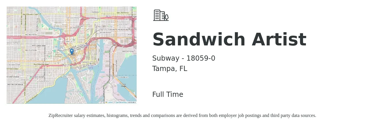 Subway - 18059-0 job posting for a Sandwich Artist in Tampa, FL with a salary of $10 to $12 Hourly with a map of Tampa location.