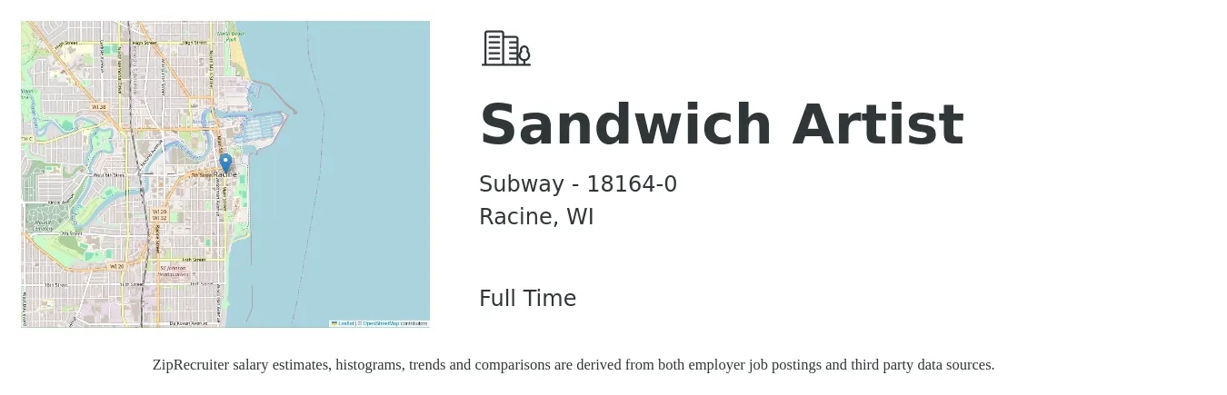 Subway - 18164-0 job posting for a Sandwich Artist in Racine, WI with a salary of $10 to $13 Hourly with a map of Racine location.
