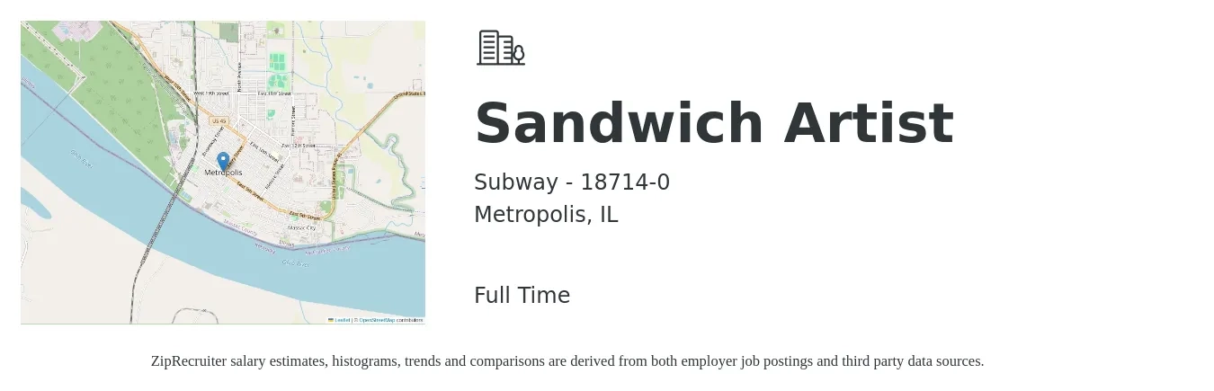 Subway - 18714-0 job posting for a Sandwich Artist in Metropolis, IL with a salary of $10 to $12 Hourly with a map of Metropolis location.