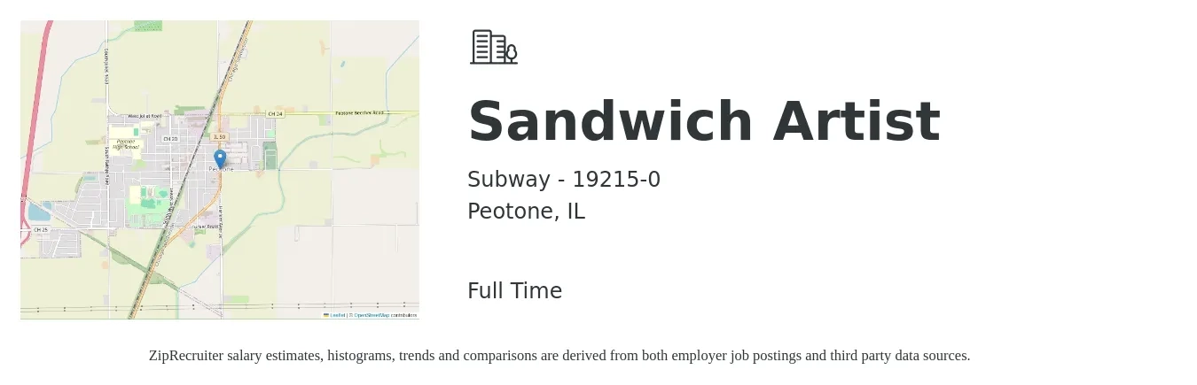 Subway - 19215-0 job posting for a Sandwich Artist in Peotone, IL with a salary of $11 to $14 Hourly with a map of Peotone location.