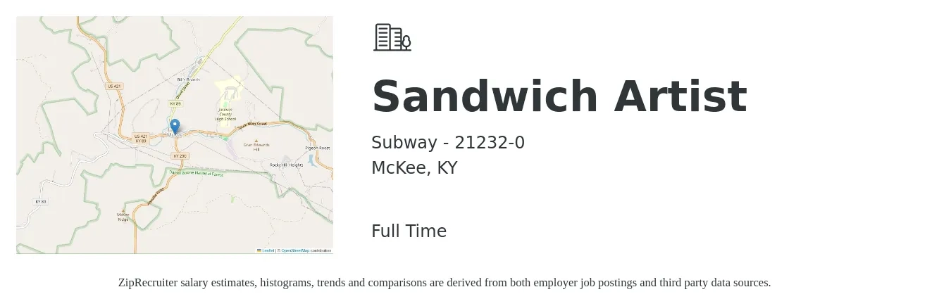 Subway - 21232-0 job posting for a Sandwich Artist in McKee, KY with a salary of $9 to $11 Hourly with a map of McKee location.