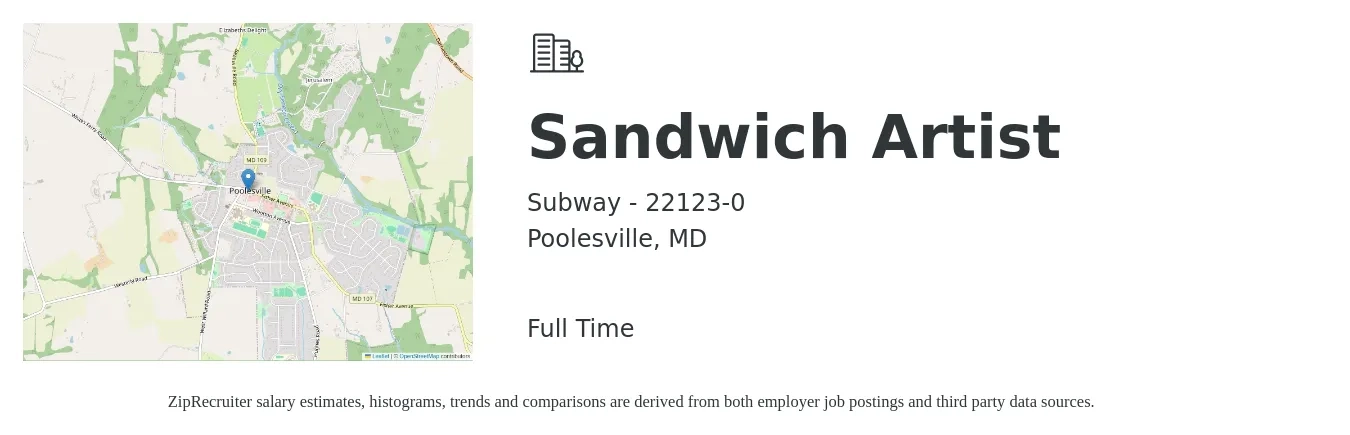Subway - 22123-0 job posting for a Sandwich Artist in Poolesville, MD with a salary of $11 to $14 Hourly with a map of Poolesville location.