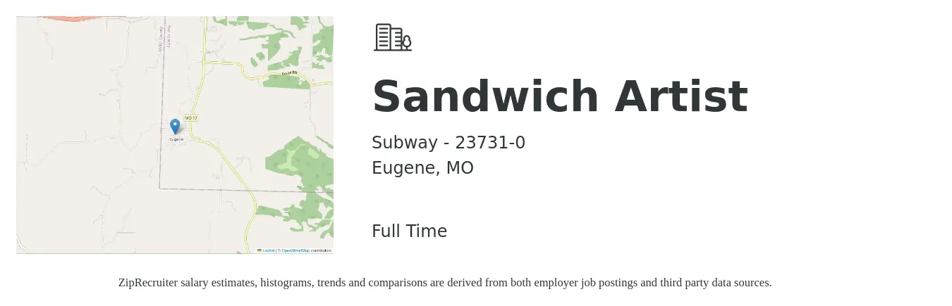 Subway - 23731-0 job posting for a Sandwich Artist in Eugene, MO with a salary of $10 to $13 Hourly with a map of Eugene location.