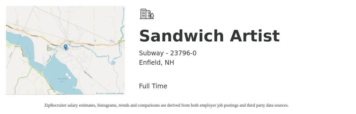 Subway - 23796-0 job posting for a Sandwich Artist in Enfield, NH with a salary of $12 to $14 Hourly with a map of Enfield location.
