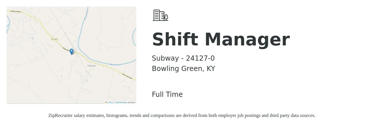 Subway - 24127-0 job posting for a Shift Manager in Bowling Green, KY with a salary of $13 to $16 Hourly with a map of Bowling Green location.
