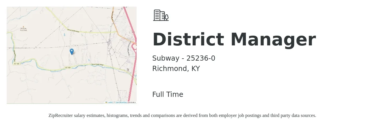 Subway - 25236-0 job posting for a District Manager in Richmond, KY with a salary of $52,100 to $74,300 Yearly with a map of Richmond location.