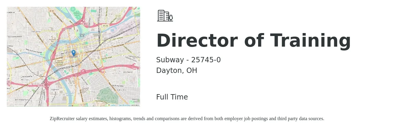 Subway - 25745-0 job posting for a Director of Training in Dayton, OH with a salary of $41,700 to $73,300 Yearly with a map of Dayton location.