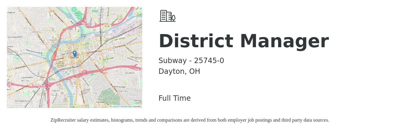 Subway - 25745-0 job posting for a District Manager in Dayton, OH with a salary of $62,600 to $89,300 Yearly with a map of Dayton location.