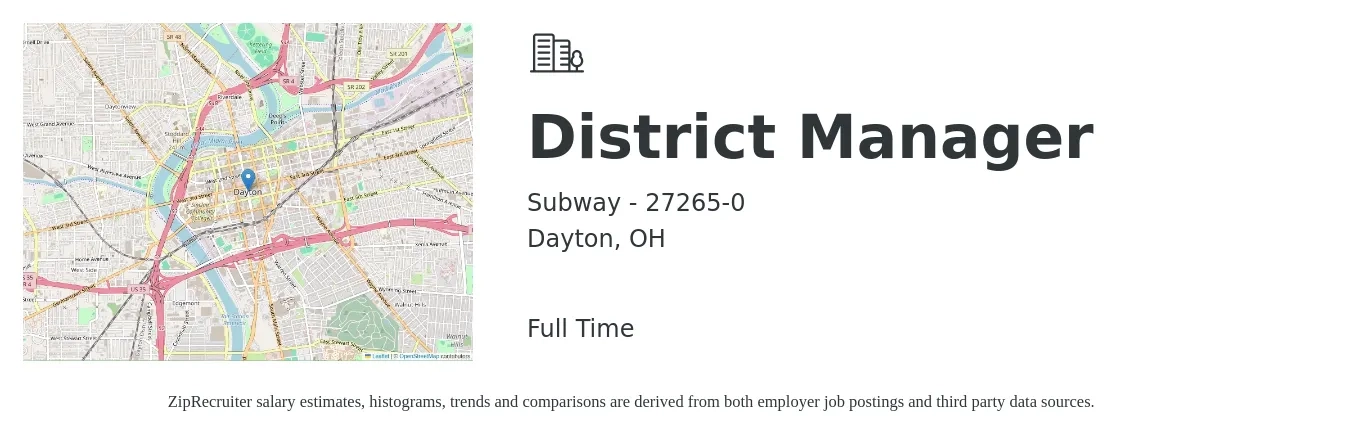 Subway - 27265-0 job posting for a District Manager in Dayton, OH with a salary of $62,600 to $89,300 Yearly with a map of Dayton location.