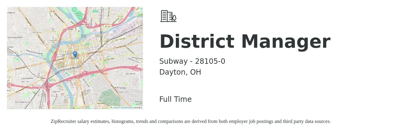 Subway - 28105-0 job posting for a District Manager in Dayton, OH with a salary of $62,600 to $89,300 Yearly with a map of Dayton location.