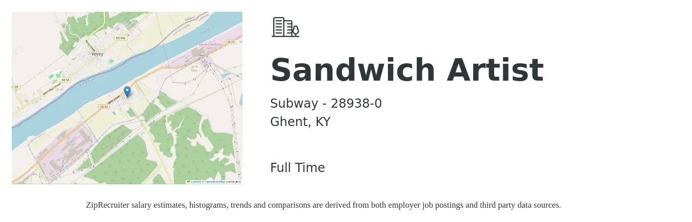 Subway - 28938-0 job posting for a Sandwich Artist in Ghent, KY with a salary of $10 to $13 Hourly with a map of Ghent location.