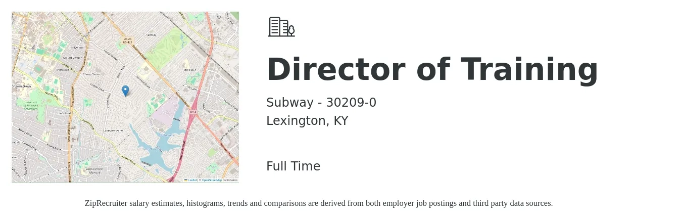 Subway - 30209-0 job posting for a Director of Training in Lexington, KY with a salary of $37,700 to $66,100 Yearly with a map of Lexington location.