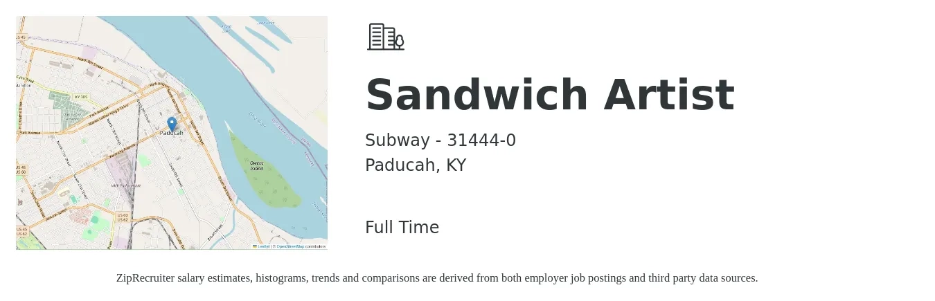 Subway - 31444-0 job posting for a Sandwich Artist in Paducah, KY with a salary of $9 to $11 Hourly with a map of Paducah location.