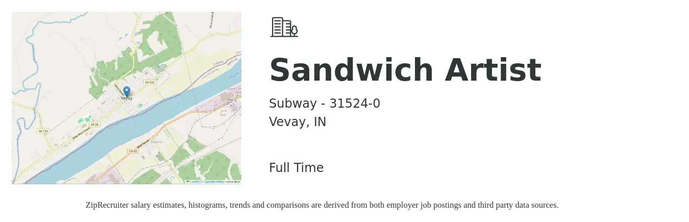 Subway - 31524-0 job posting for a Sandwich Artist in Vevay, IN with a salary of $10 to $13 Hourly with a map of Vevay location.
