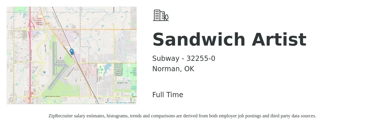 Subway - 32255-0 job posting for a Sandwich Artist in Norman, OK with a salary of $10 to $12 Hourly with a map of Norman location.