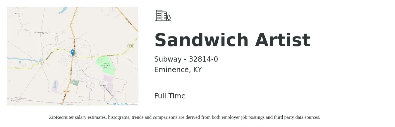 Subway - 32814-0 job posting for a Sandwich Artist in Eminence, KY with a salary of $11 to $14 Hourly with a map of Eminence location.