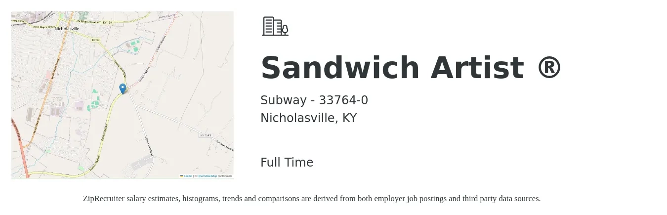 Subway - 33764-0 job posting for a Sandwich Artist ® in Nicholasville, KY with a salary of $10 to $12 Hourly with a map of Nicholasville location.