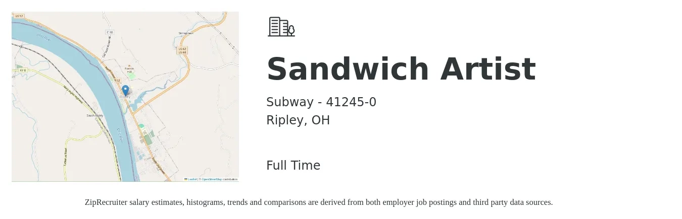 Subway - 41245-0 job posting for a Sandwich Artist in Ripley, OH with a salary of $10 to $12 Hourly with a map of Ripley location.