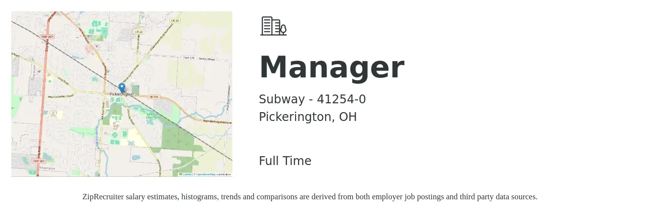 Subway - 41254-0 job posting for a Manager in Pickerington, OH with a salary of $35,300 to $53,400 Yearly with a map of Pickerington location.