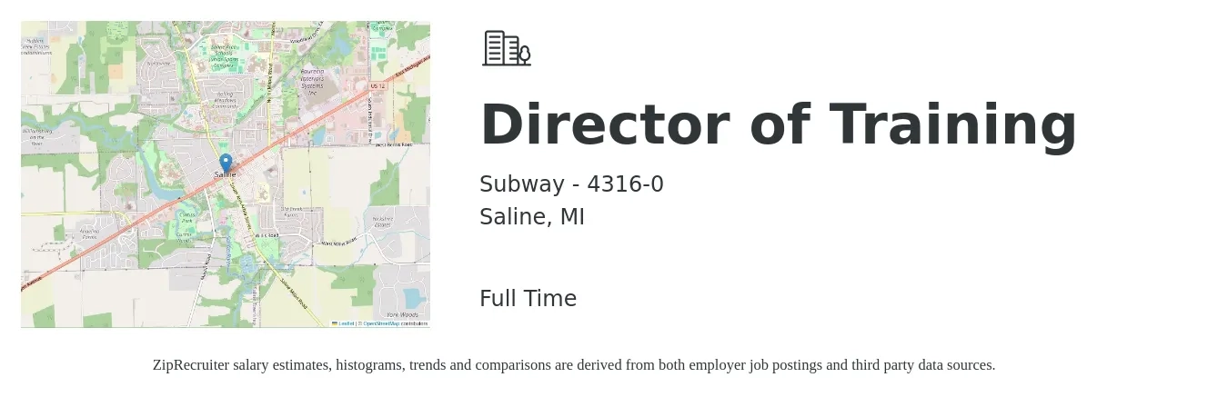 Subway - 4316-0 job posting for a Director of Training in Saline, MI with a salary of $38,700 to $68,000 Yearly with a map of Saline location.