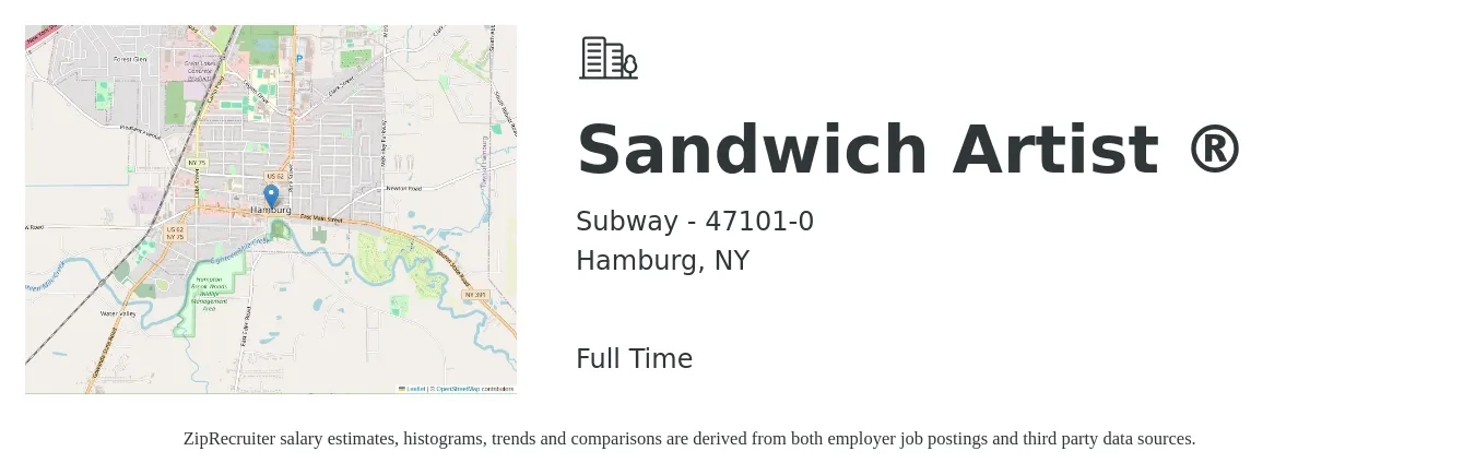 Subway - 47101-0 job posting for a Sandwich Artist ® in Hamburg, NY with a salary of $10 to $13 Hourly with a map of Hamburg location.