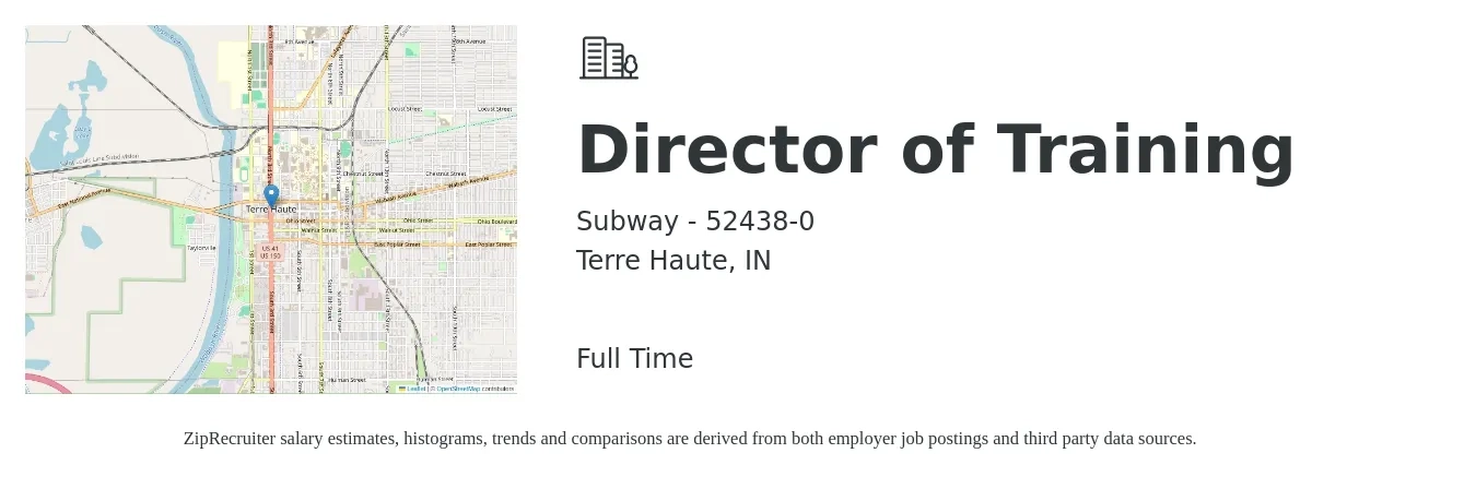 Subway - 52438-0 job posting for a Director of Training in Terre Haute, IN with a salary of $41,000 to $71,900 Yearly with a map of Terre Haute location.