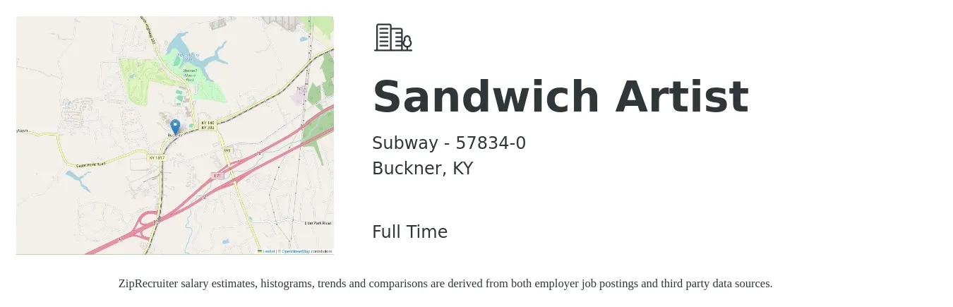 Subway - 57834-0 job posting for a Sandwich Artist in Buckner, KY with a salary of $10 to $13 Hourly with a map of Buckner location.