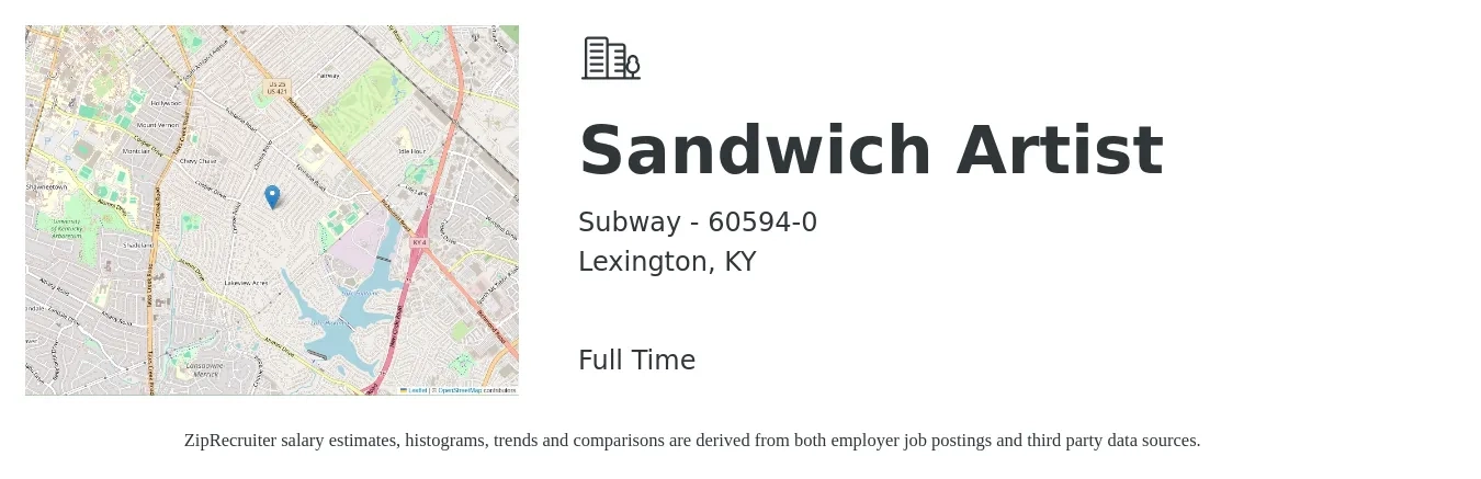 Subway - 60594-0 job posting for a Sandwich Artist in Lexington, KY with a salary of $10 to $12 Hourly with a map of Lexington location.