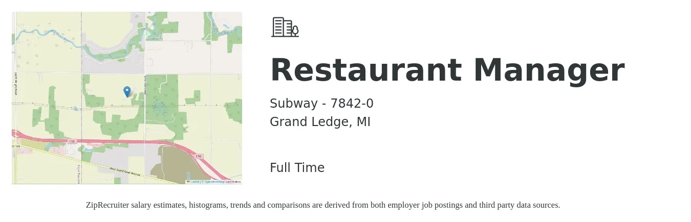 Subway - 7842-0 job posting for a Restaurant Manager in Grand Ledge, MI with a salary of $40,900 to $57,700 Yearly with a map of Grand Ledge location.