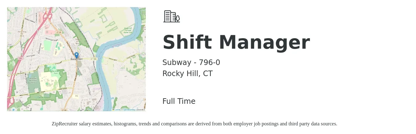 Subway - 796-0 job posting for a Shift Manager in Rocky Hill, CT with a salary of $14 to $18 Hourly with a map of Rocky Hill location.