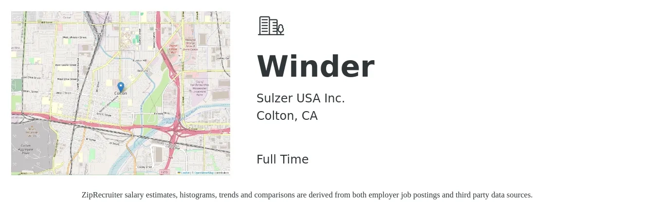 Sulzer USA Inc. job posting for a Winder in Colton, CA with a salary of $22 to $31 Hourly with a map of Colton location.