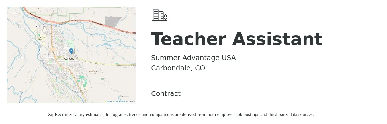 Summer Advantage USA job posting for a Teacher Assistant in Carbondale, CO with a salary of $15 to $19 Hourly with a map of Carbondale location.