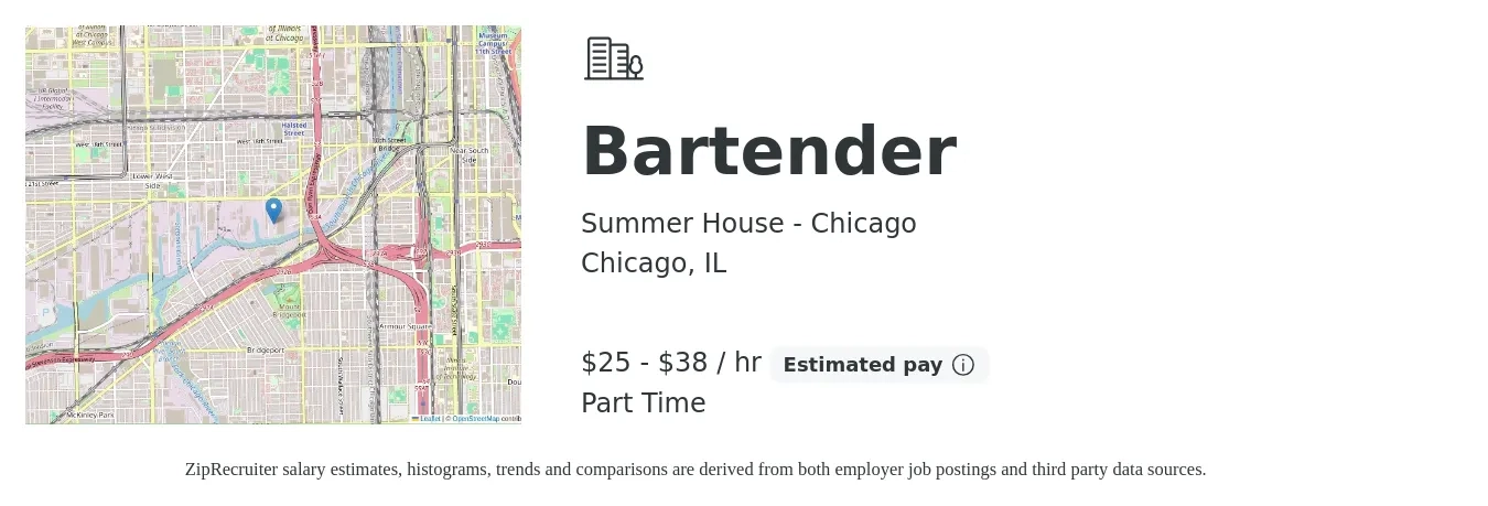 Summer House - Chicago job posting for a Bartender in Chicago, IL with a salary of $26 to $40 Hourly with a map of Chicago location.