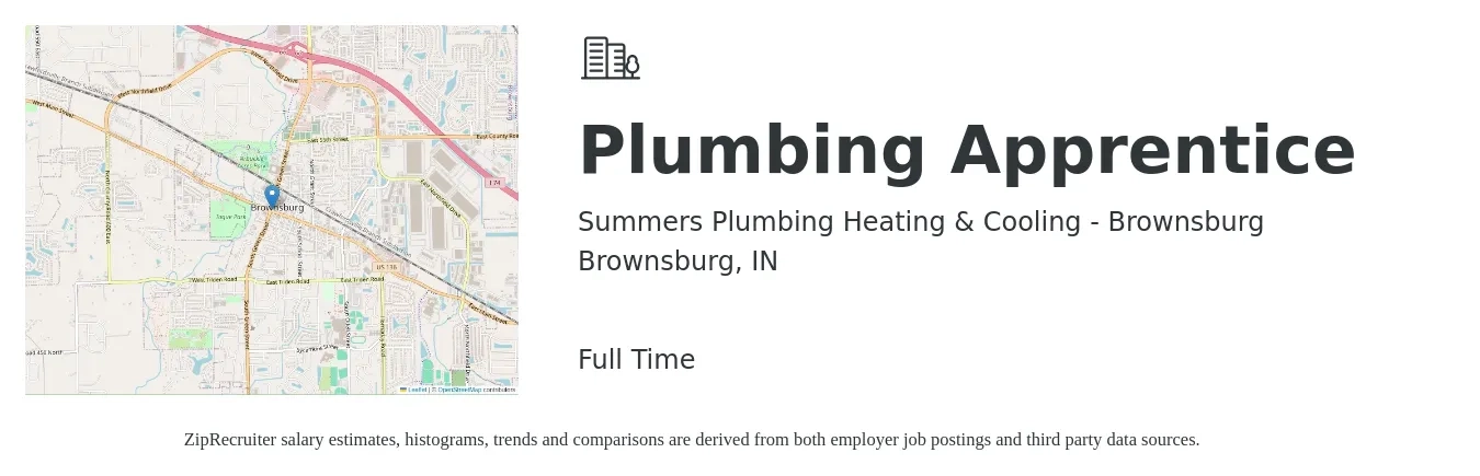 Summers Plumbing Heating & Cooling - Brownsburg job posting for a Plumbing Apprentice in Brownsburg, IN with a salary of $16 to $22 Hourly with a map of Brownsburg location.