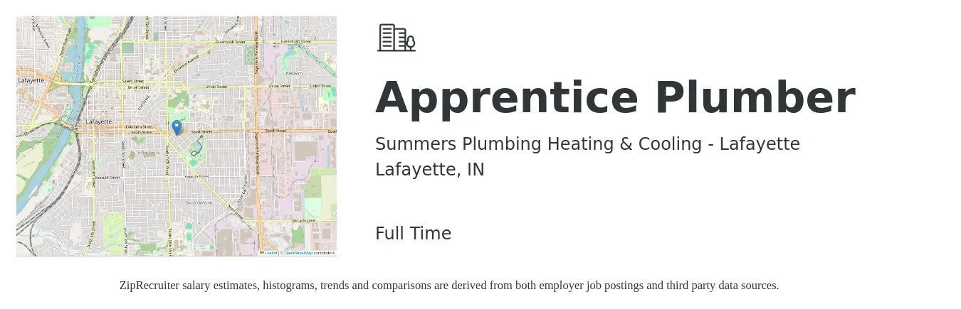 Summers Plumbing Heating & Cooling - Lafayette job posting for a Apprentice Plumber in Lafayette, IN with a salary of $16 to $23 Hourly with a map of Lafayette location.