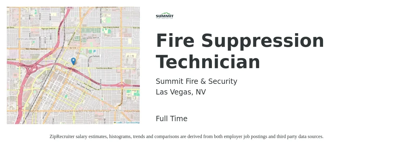 Summit Fire & Security job posting for a Fire Suppression Technician in Las Vegas, NV with a salary of $19 to $26 Hourly with a map of Las Vegas location.