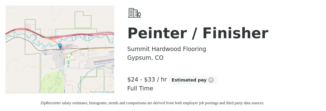 Summit Hardwood Flooring job posting for a Peinter / Finisher in Gypsum, CO with a salary of $25 to $35 Hourly with a map of Gypsum location.